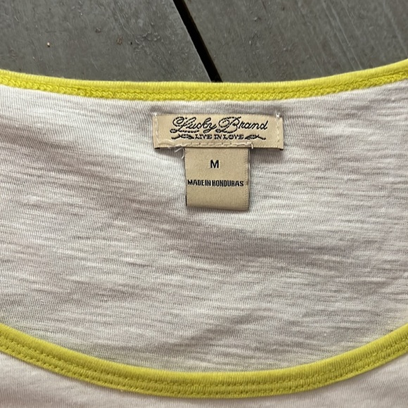 Lucky brand 3/4 sleeve t-shirt size M. Neon green & white with embroidery. - Picture 4 of 4